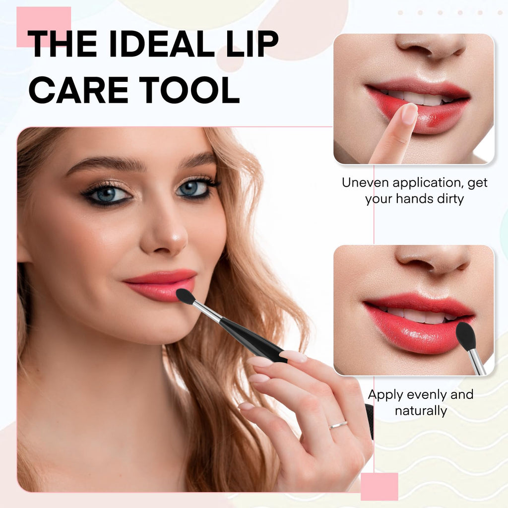 Unaone Lip Scrub Brush - 3 PCS Dual-ended Lip Scrubber Exfoliator and Silicone Lip Brush, 2-in-1 Silicone Lip Scrub Tool Lip Mask Applicator, Gentle Exfoliator & Applicator for Soft