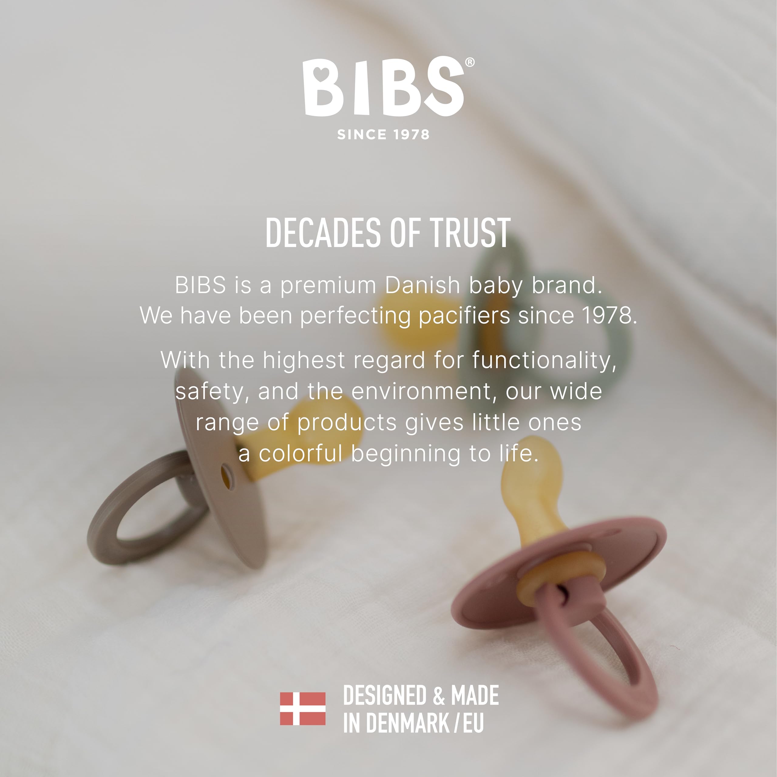 BIBS Try-It Collection | 4-Pack Soothers | BPA-Free Round, Anatomical & Symmetrical Nipple | Natural Rubber Latex/Silicone | Made in Denmark | 0-6 Months | Ivory