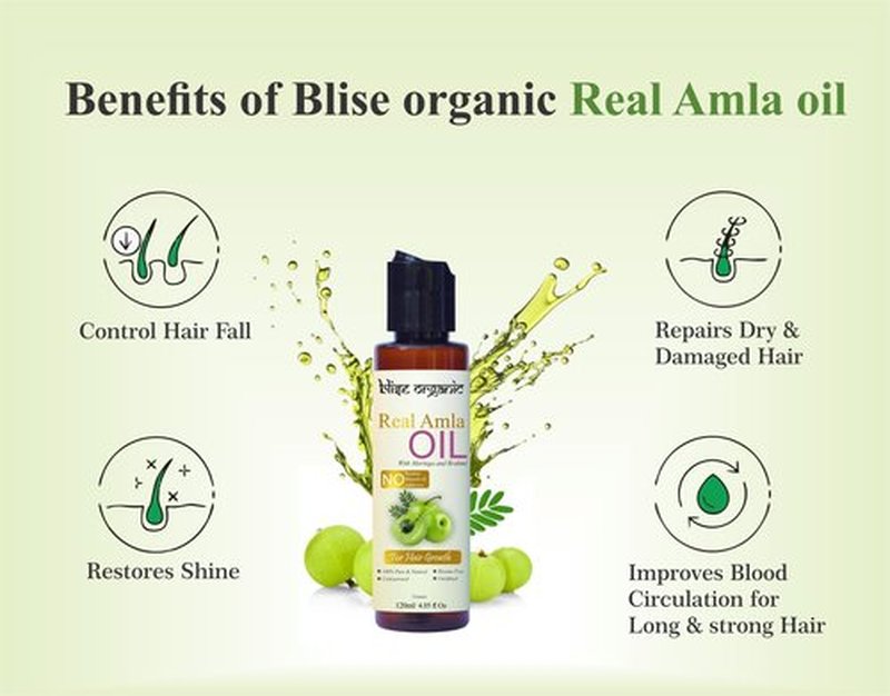 Blise organic Real Amla Oil -100% Pure, Cold Pressed and Natural, For Skin and Hairs, with Brahmi and Moringa, Soil to Oil Certified, No artificial Fragrance, No added Colors, Unrefined, Extra Virgin,