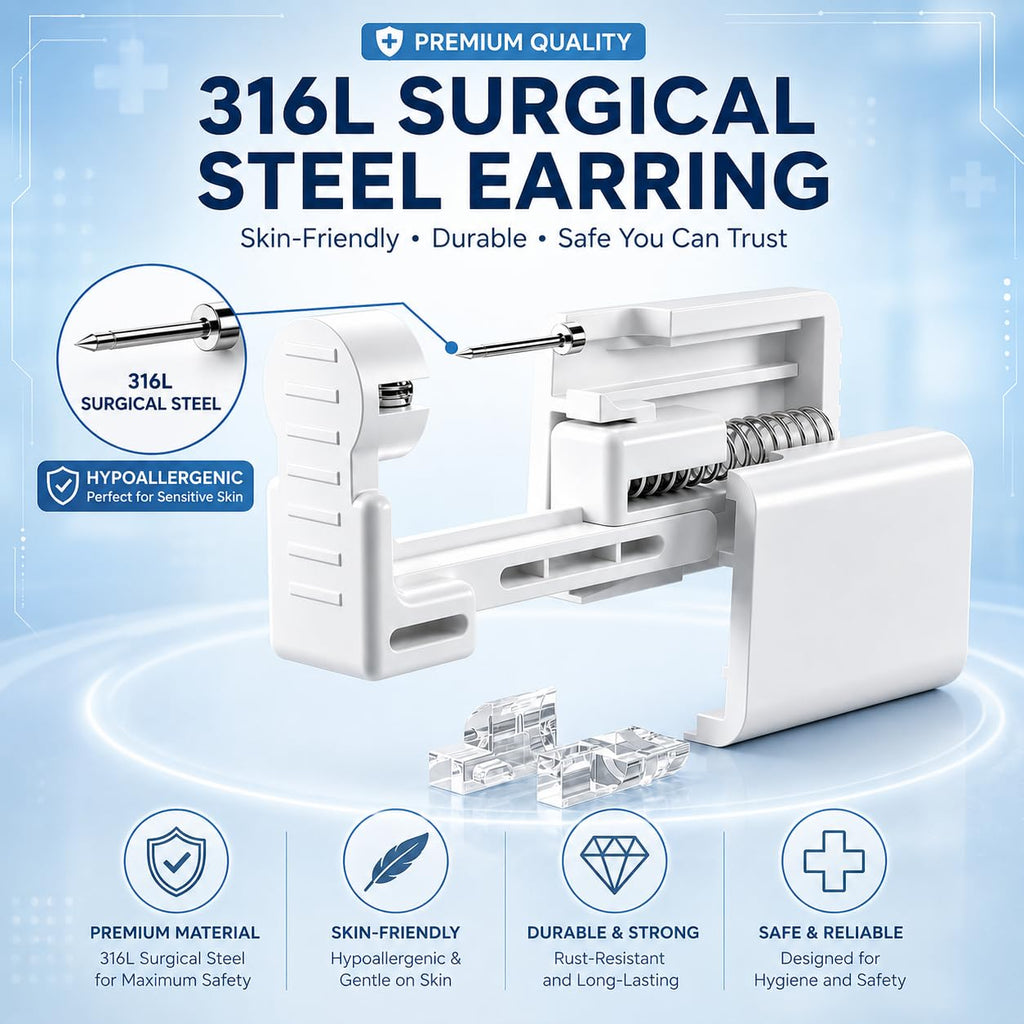 Anzero Ear Piercing Kit Disposable Ear Piercing Gun Kit with Sterile CZ Studs, Painless Piercing Gun for Home Self-Use, Easy & Safe Piercing for Women, Men & Girls - 5MM