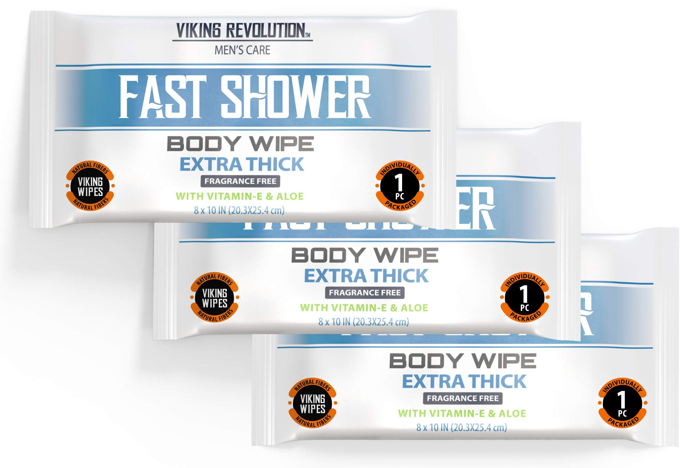 Viking Revolution Body Wipes for Men - Gym Wipes, Shower Wipes - Disposable and Eco-Friendly - Unscented Wet Wipes with Vitamin E and Aloe - 12 Individually Wrapped Wipes