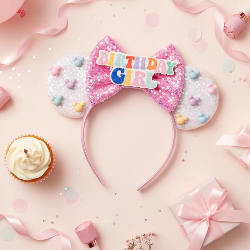 zhezesmila Mouse Ears for Women Birthday Girl Headband Sequin Ears Hair Accessories for Birthday Decorations Park Trips