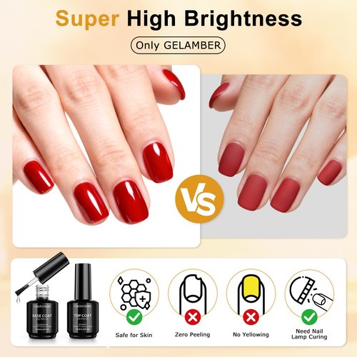 GELAMBER 4Pcs 15ml Nail Dehydrator and Primer 2-in-One with Gel Base and Top Coat Set, Cuticle Oil and Nail File, Acid-Free No Wipe Essentials for Shiny & Long-Lasting Natural Manicure