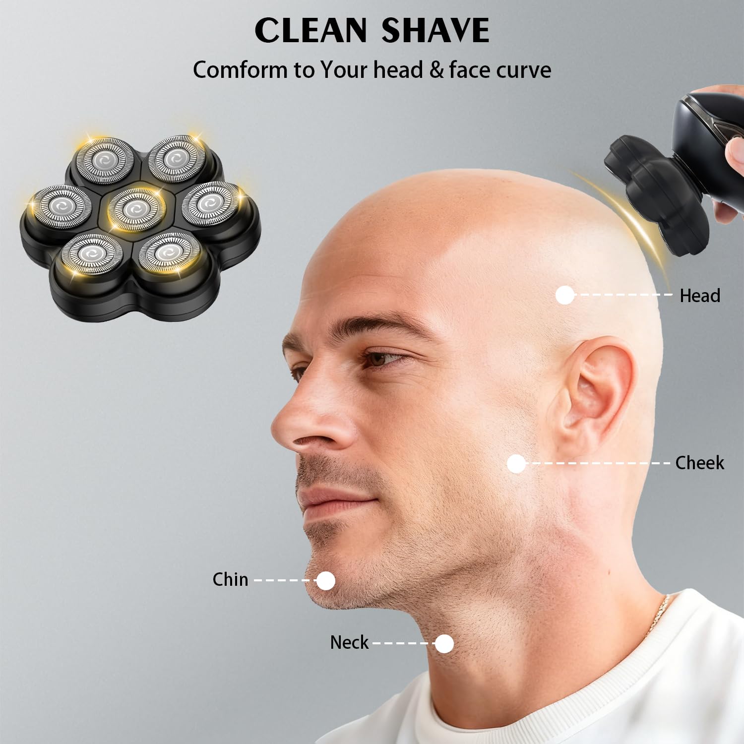 VODOZAVA Head Shaver Replacement Heads Magnetic 7 Blades Razor Replacement Blades Compatible with Freebird Shaver & Other Brands (hmblack7B2P)