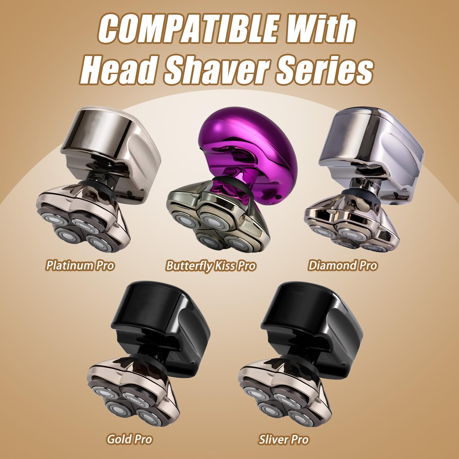 Amorka PRO 4 Head Replacement Blades for Skull Pitbull, Palm & Butterfly Kiss Shavers - 4D Floating Rotary Heads for Close and Smooth Shaving - Japanese Stainless Steel Wet & Dry Shaving Blade Head