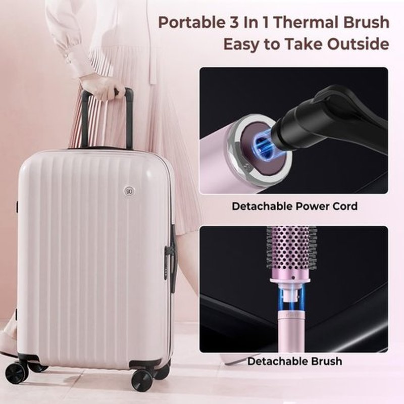 Thermal Brush,5 Temps LCD Display Ceramic Tourmaline Heated Styling Brush Set - 3-in-1 Detachable Barrels (1.25/1.5/1.75 Inch),Heater for Versatile Hair Styling Curling Tongs（Purple）