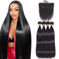 Yifute 16A Straight Bundles Human Hair with Closure 18 20 22 24+16 Inch, 100% Unprocessed Brazilian Virgin Human Hair, Weave 4 Bundles with Frontal 13x4 HD Lace Free Part for Women Natural Color