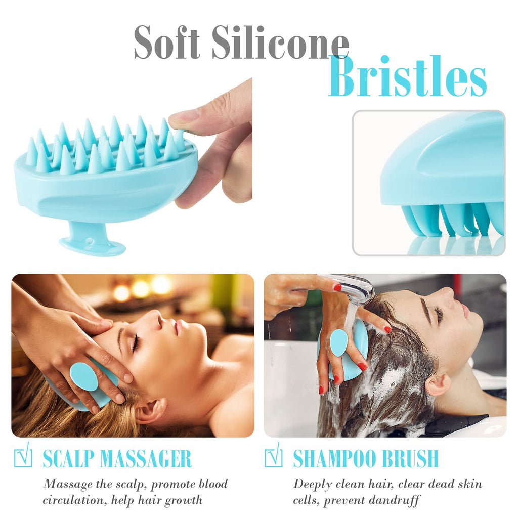Sosoon Scalp Massager, Shampoo Brush Hair Scrub Brush for Wet and Dry Hair, Soft Silicone Bristles Head Massager Clean Hair, Reduce Dandruff, Massage Scalp, Promote Hair Growth, Blue
