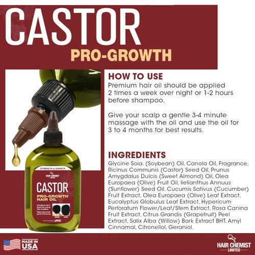 Hair Chemist Pro-Growth Natural Castor Hair Oil, Large 12 oz. - Strengthening & Growth Stimulator for Hair Growth
