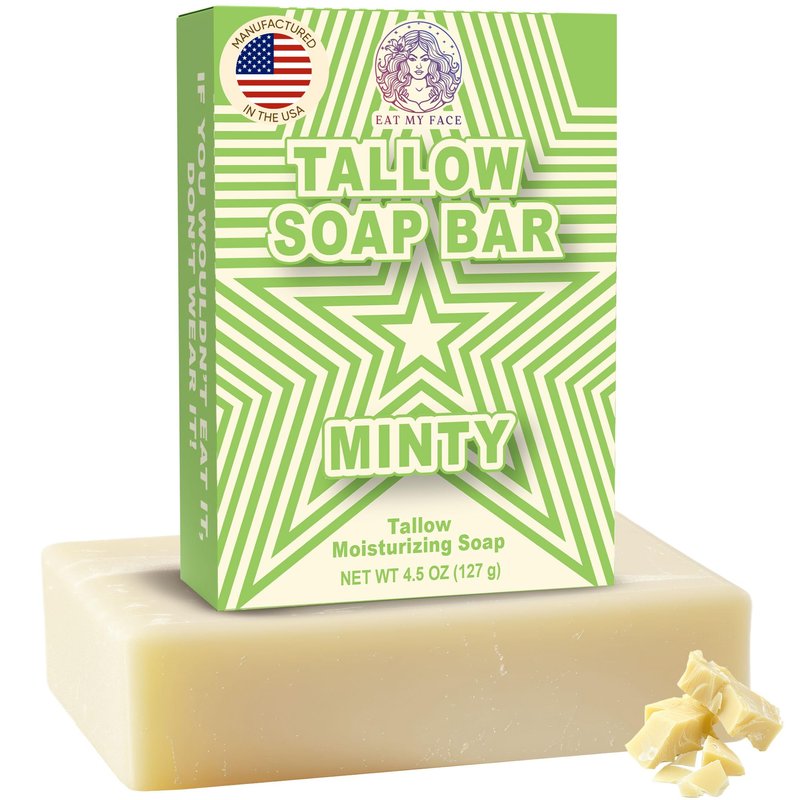 Eat My Face Beef Tallow Soap Bar – Invigorating Mint Scent, Deeply Moisturizing | Grass Fed, Organic | Natural Cleanser for Face, Body & All Skin Types