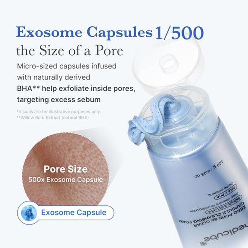 Medicube Facial Cleanser - Zero Pore Capsule Cleansing Foam | Gentle Daily Cleanser for Blackhead & Pore Care | AHA, BHA & PHA, 4.23 oz