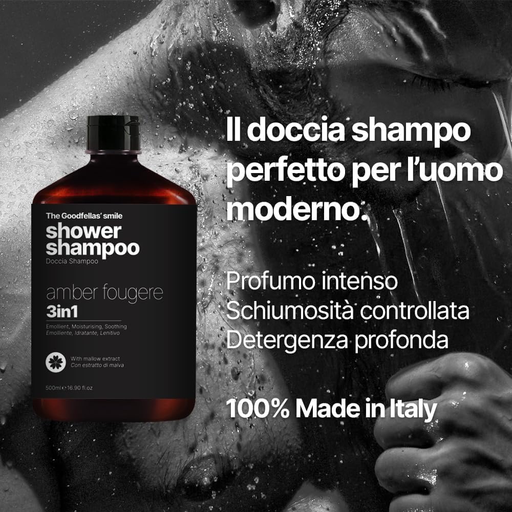 The Goodfellas' smile, AMBER FOUGERE (Lavender & Sandalwood), Luxury 3 in 1 Body Wash And Hair Shampoo for Men, 17 Fluid Oz. - Made in Italy