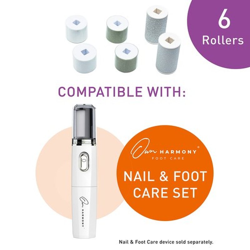 Refill Rollers for Own Harmony Electric Nail File Set & Foot Callus Remover - (4 in 1) Best Mani Pedicure Tools - Refills 6 Pack Replacement Roller Heads (Buffing, Filing, Polishing, Callus Removal)