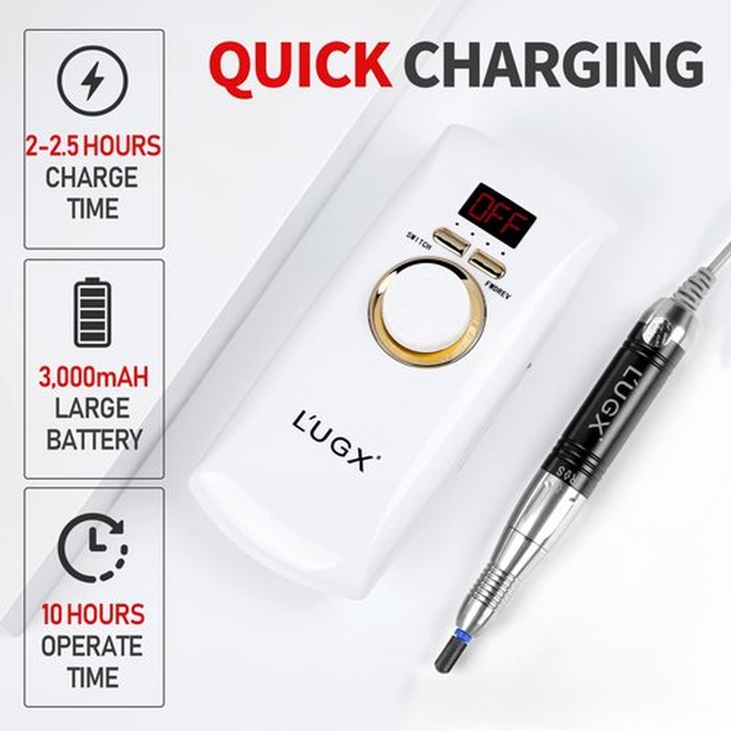 Professional Nail Drill Machine, L'UGX Electric Nail File 30000 RPM Nails Drill for Acrylic Nails with 8 Nail Drill Bits