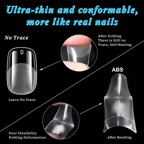 LoveOurHome 420pc Medium Squoval Gel Nail Tips Round Square Press On Nails Clear Full Cover False Artificial Fingernail for Gel Extension Acrylic Nails
