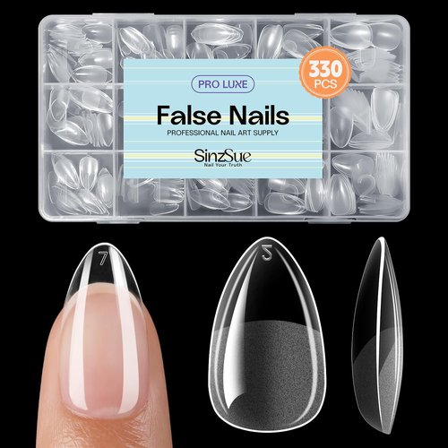 SinzSue 330Pcs Short Almond Soft Gel Nail Tips, 15 Sizes Full Cover Press - on Nails for Women, Ultra - Thin Edge, No Grinding, Long - Lasting DIY Manicure Extensions