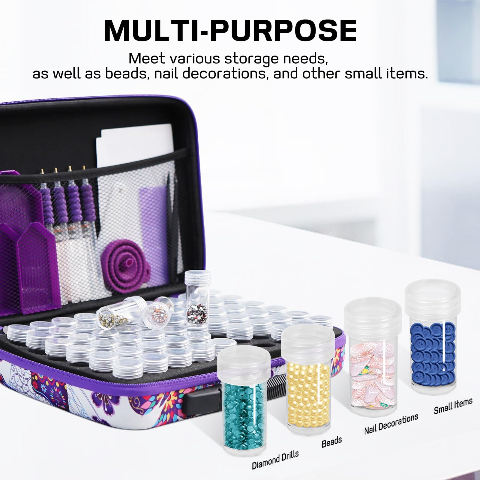 ZORETCO Diamond Painting Storage Case, 60 Slots Portable Diamond Art Kits with Accessories for Craft Rhinestones & Jewelry Beads Organizer Boxes