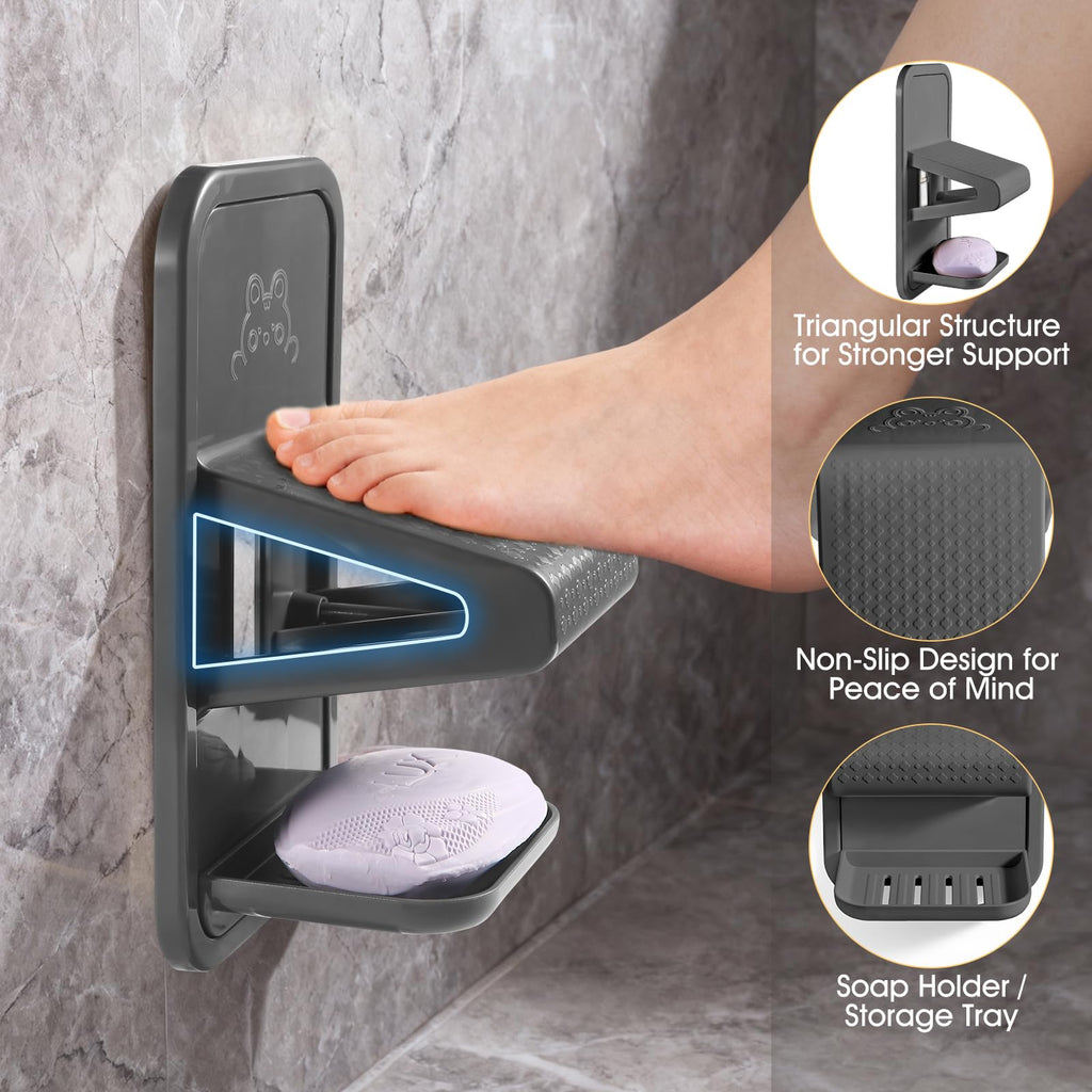 Shower Foot Rest, Shower Benches for Inside Shower to Sit On, Shower Stool for Shaving Legs - Thickened ABS Shower Foot Stool with Non-Slip Strip, Drainable Soap Box Storage（Dark Gray）