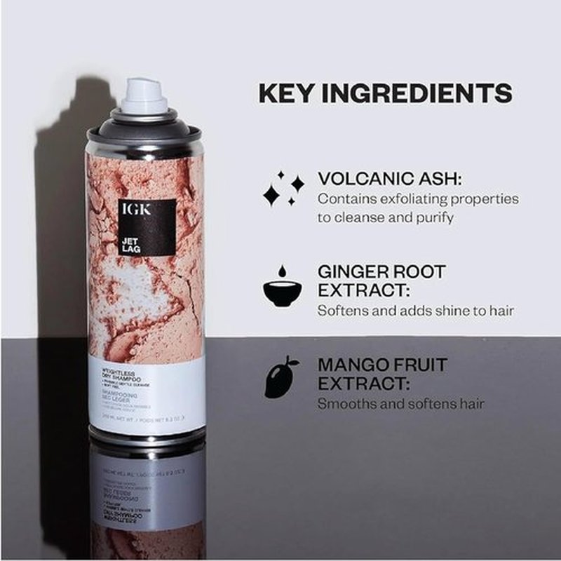 IGK Jet Lag Invisible Dry Shampoo - Weightless Buildable Formula with Volcanic Ash | Full + Travel Size 2 Pack