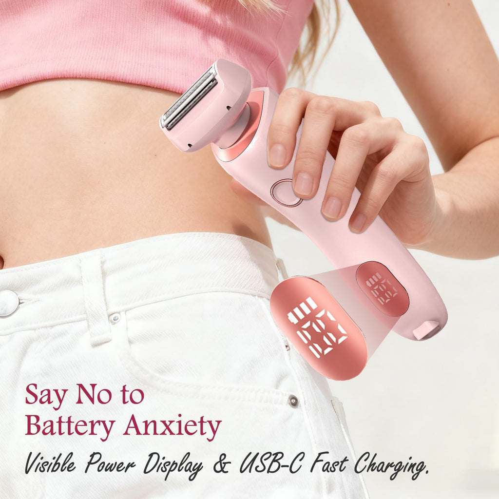 Electric Shaver for Women, SilkGlide Pro 2.0 Electric Razor for Women, Painfree Hair Trimmer with 2 Removable Heads for Sensitive Skin, IPX7 Waterproof, USB Rechargeable, Pink