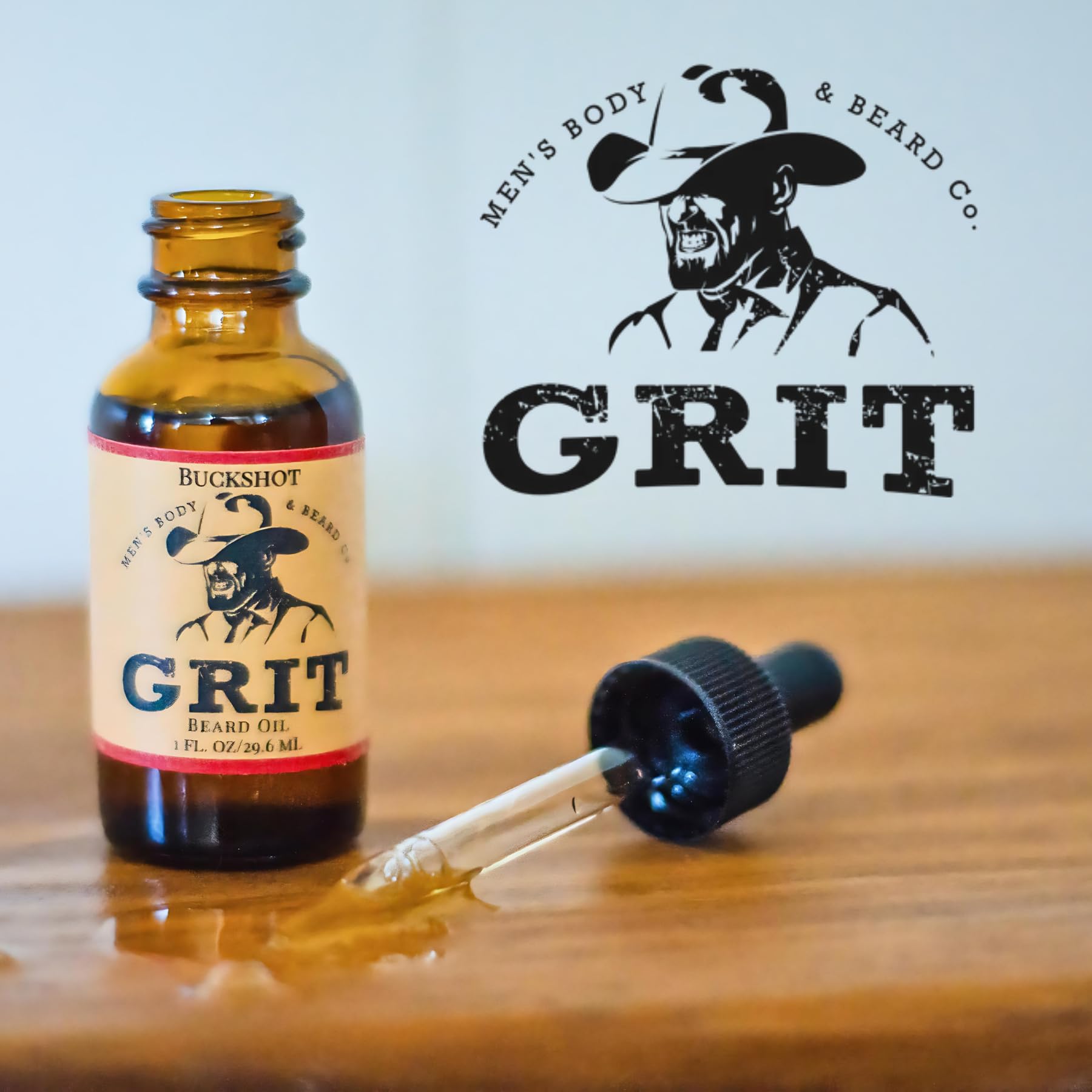 GRIT Buckshot Premium Beard Oil (1 Fl oz) | Coconut Oil, Vitamin E | Beard Oil for Grooming | Hydrating Conditioning Oils | Softens Brittle & Dry Facial Hair |