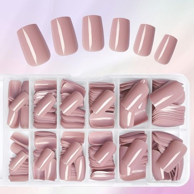 LoveOurHome 240pc Square Press on Nails Medium Fake Nails with Glue & Tabs, Medium Nails Press on Nails Square Acrylic Nails Nude Tan Glue on Nails False Nails Artificial Fingernails Stick on Nails