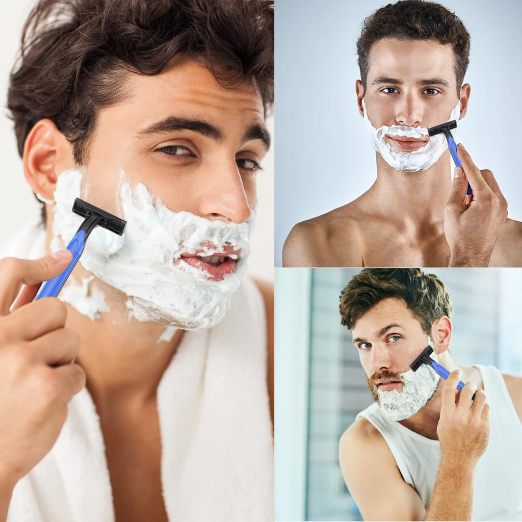 CACASO 50 Pcs Disposable Razors,Twin Blade Razors with Clear Safety Cap,Disposable Razors Individually Wrapped Bulk,Stainless Steel Blade Shaving Razors Bulk for Men &Women Bathing Hotel Travel