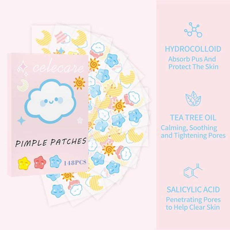 CELECARE Pimple Patches,Pimple Patches for Face,Hydrocolloid Acne Patches, Pimple Patch Cute, Salicylic Acid &Tea Tree Oil,8 Unique Acne Patch Designs,148 Count