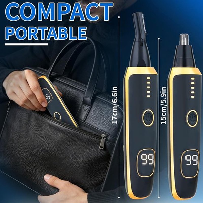 Skiennix Nose and Ear Hair Trimmer - 2 in 1 LED Display, USB Rechargeable, Waterproof, Dual-Edge Blades | Black Gold