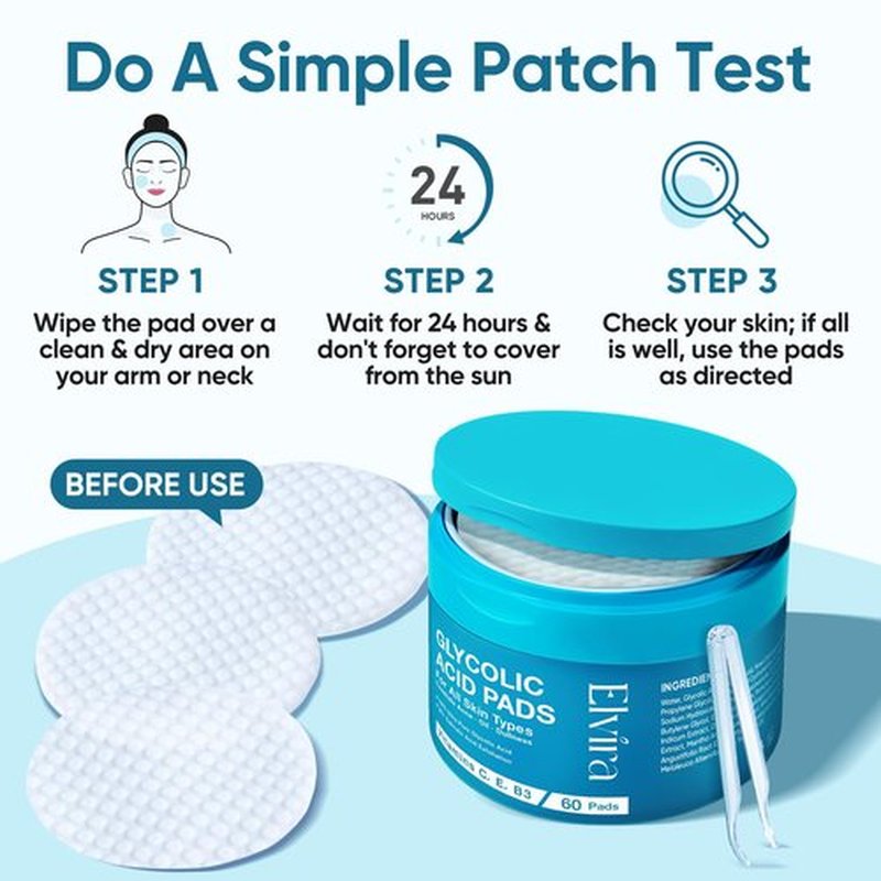Elvira Glycolic Acid Exfoliating Facial Pads With 10% Glycolic Acid, 2% Salicylic Acid & Niacinamide - 60 Toner Pads, Daily Peel Treatment for Acne Prone Sensitive Skin