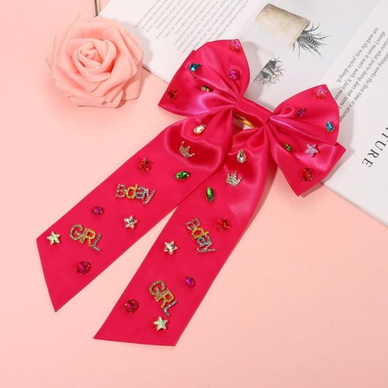Birthday Hair Bows for Women Crown Birthday Girl Hair Bow Clips Crystal Pearl Star Jeweled Big Hair Bows Pink Bow Satin Hair Ribbons Accessories Gifts Party Favors (Pattern B1)