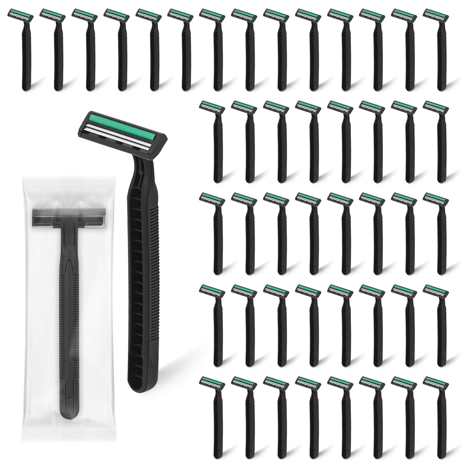 Fafortune Disposable Twin Blade Razors in Bulk, Individually Wrapped - Clear Safety Cap, For Homeless, Hotel, Airbnb, Travel (pack of 30,black)