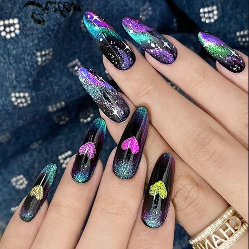 Cat Eye Gel Nail Polish, 9D Cat Eye Gel Polish with Magnet Stick, Chameleon Holographic Galaxy Effect with Dual Colors Magetic Polish U V/LED Need Professional Use for Salon-SetA
