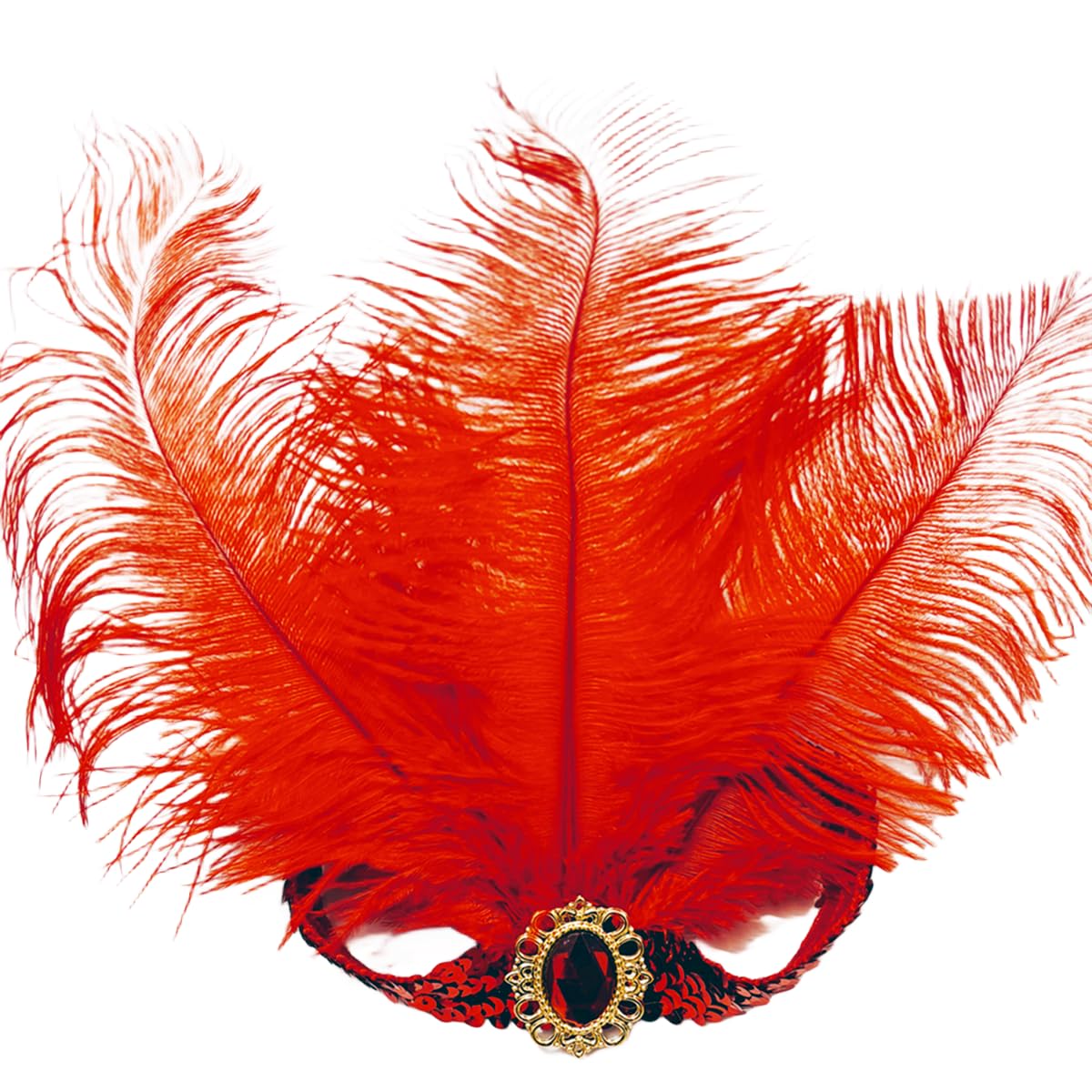 XKTEI 2pcs Sequins Feather Headpiece,1920s Flapper Headband,Mardi Gras Carnival Party Headwear Costume Accessory Women Headdress (Red-A)