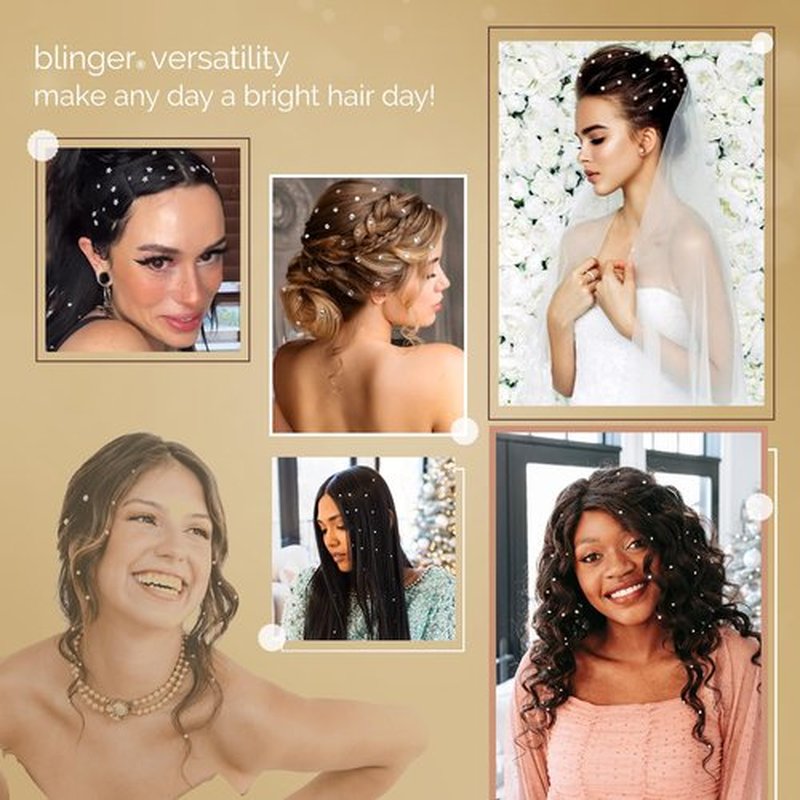 blinger® Shimmer Starter Set with Gold-Plated blinger Styling Tool & 90 Precision-Cut Glass Crystals – as seen on Shark Tank | Hair-Safe Accessories for Women | Hair Jewelry for Parties & Gifts