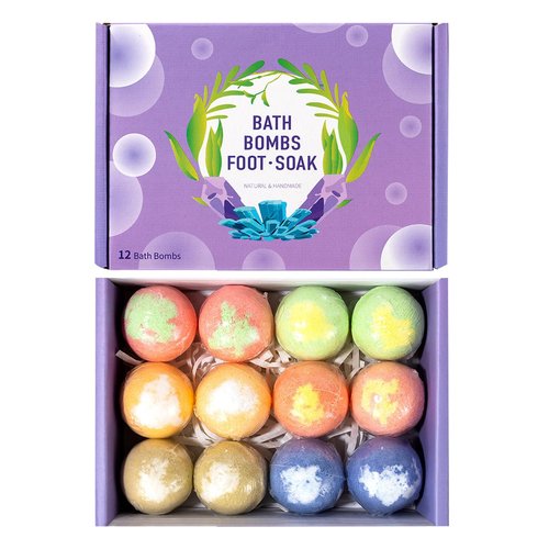 Foot Bath Bombs 12 Pack, Organic Natural Handmade Foot Soak with Bath Salt and Essential Oil, Foot Spa Bomb with Rich Bubbles for Relaxing Softening Moisturizing Dry & Tired Feet