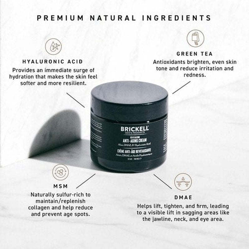 Brickell Men's Revitalizing Anti-Aging Cream - Natural Face Moisturizer to Reduce Fine Lines | 2 Oz