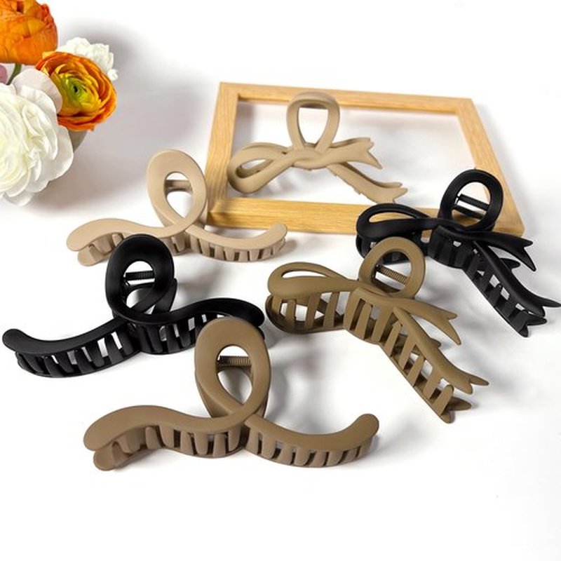 COLLIBEL 5.2 Inch Extra Large Claw Clips - 6 Pcs for Thick Hair, Women's Matte Bow Ribbon Style Hair Claws
