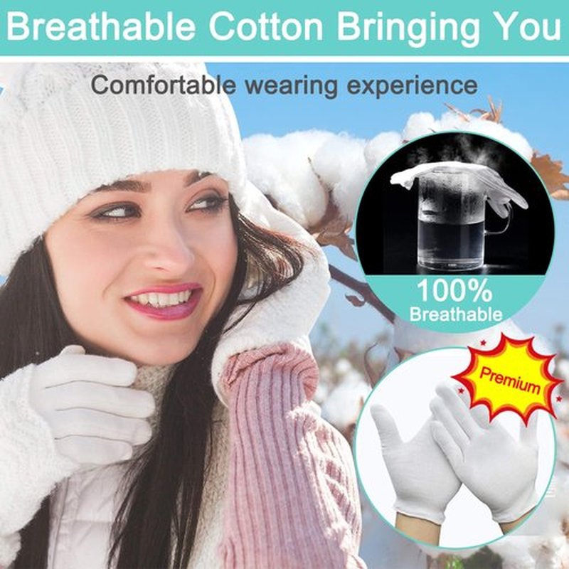 Cotton Gloves - 24pcs Soft White Gloves Moisturizing Eczema Gloves for Dry Hands SPA Inspection (X-Small)