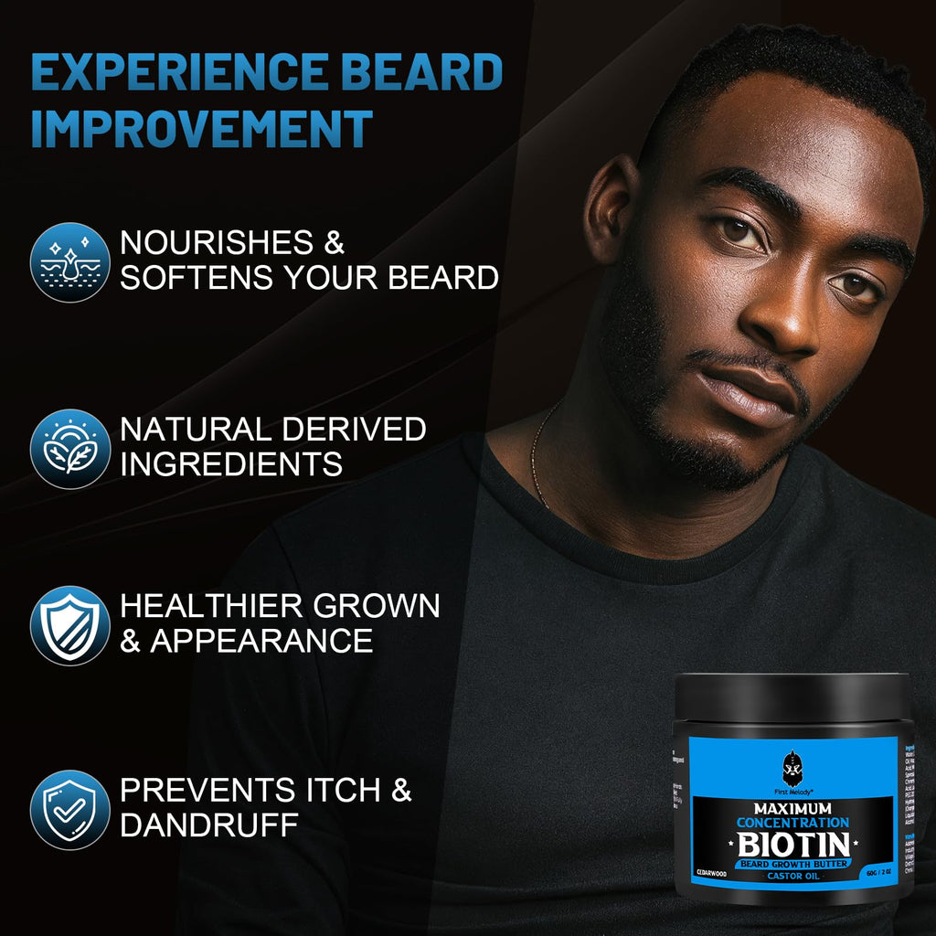 Beard Butter,Maximum Concentration Biotin,with Castor Oil and Argan & Jojoba Oils, Promotes Beard Growth, Styles, Strengthens & Softens Beards ,Unruly Beards While Relieving Itch,2 Ounce*2(2 Pack)