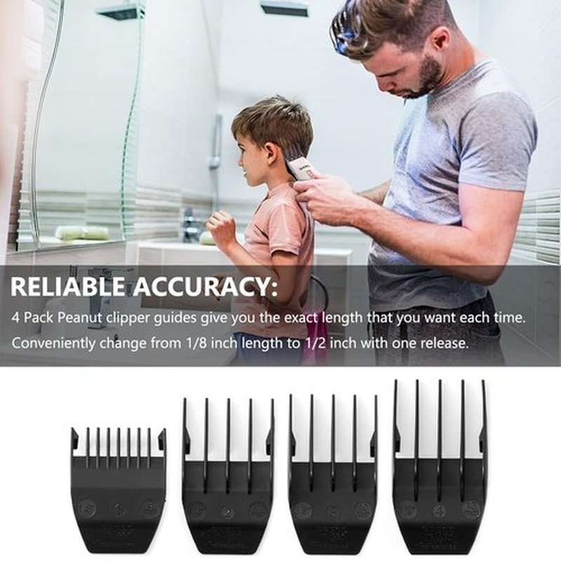 Skiennix Professional Peanut Clipper Guards - 4-Piece Trimmer Cutting Guides Set | Compatible with Wahl Peanut Blade, Black