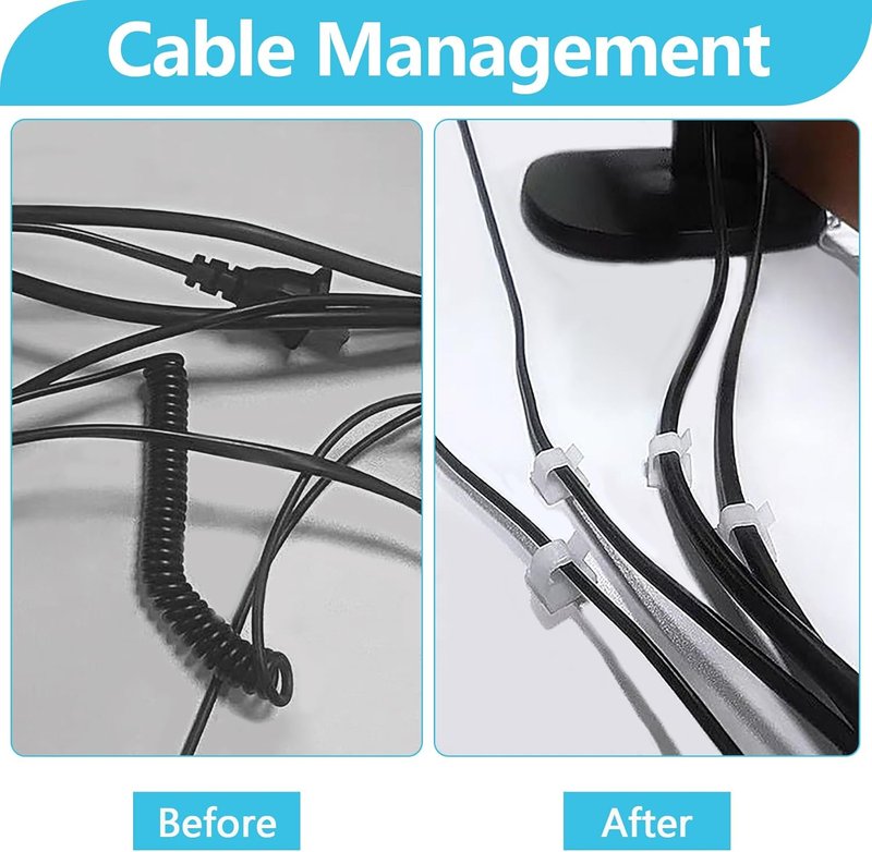 Abnii Cable Clips - 100PCS Adhesive Wire Organizers for Strong Wall & Desk Management | Clear Small