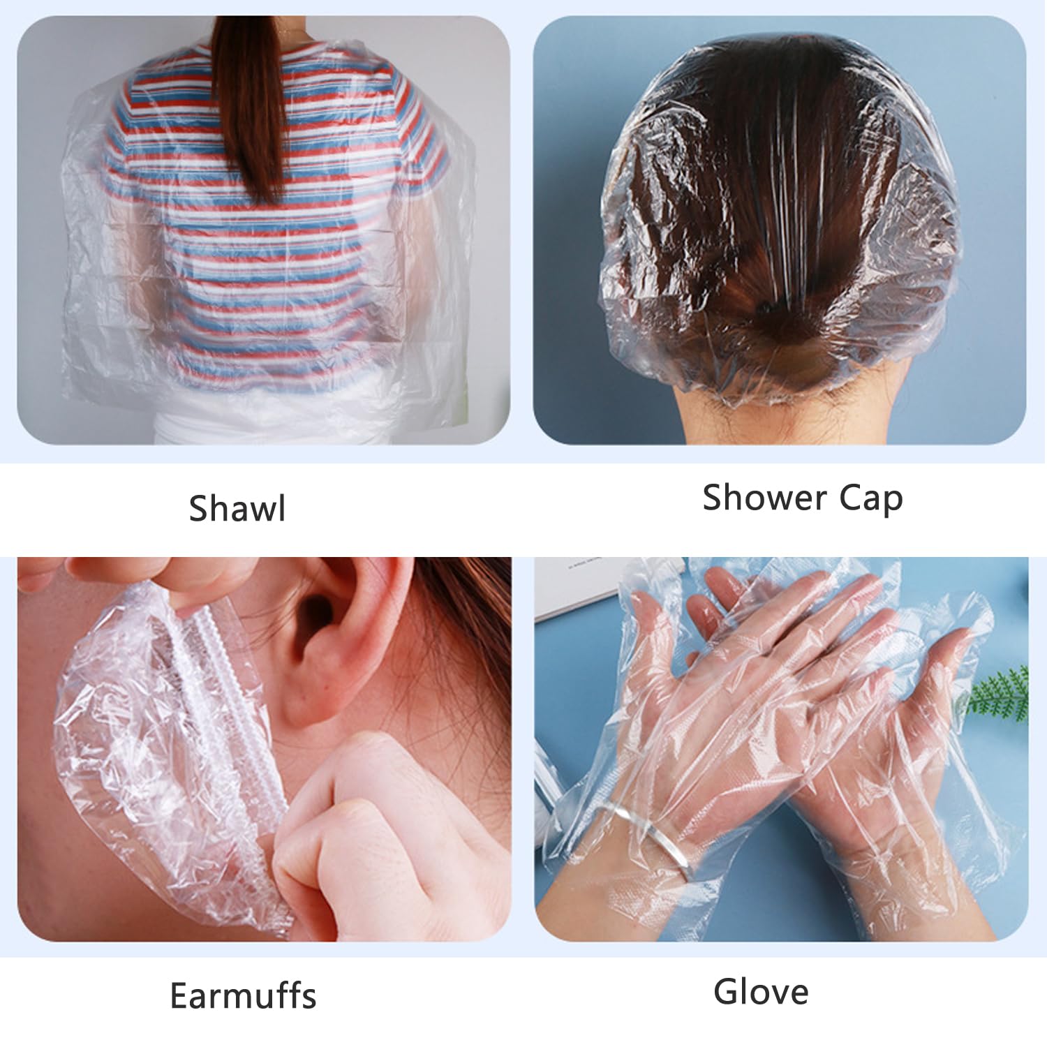 ArrErr 10 Set Disposable Hair Dye Cape Shower Caps Ear Covers Plastic Gloves Protection Kit for Hair Color Creme Application Coloring Dyeing Bleaching Tinting DIY Tool Salon Hair Colorist Color Spray