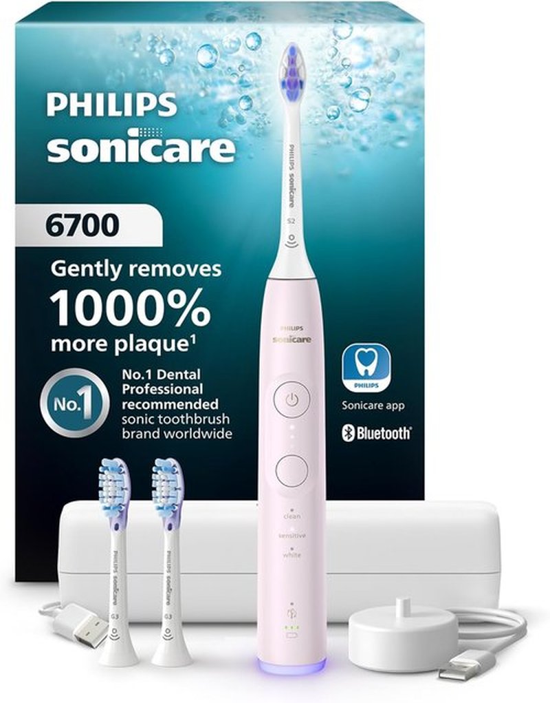 Philips Sonicare 6700 Series Electric Toothbrush - Advanced Sonic Technology, Pressure Sensor, 9 Modes, Light Pink, HX7412/04