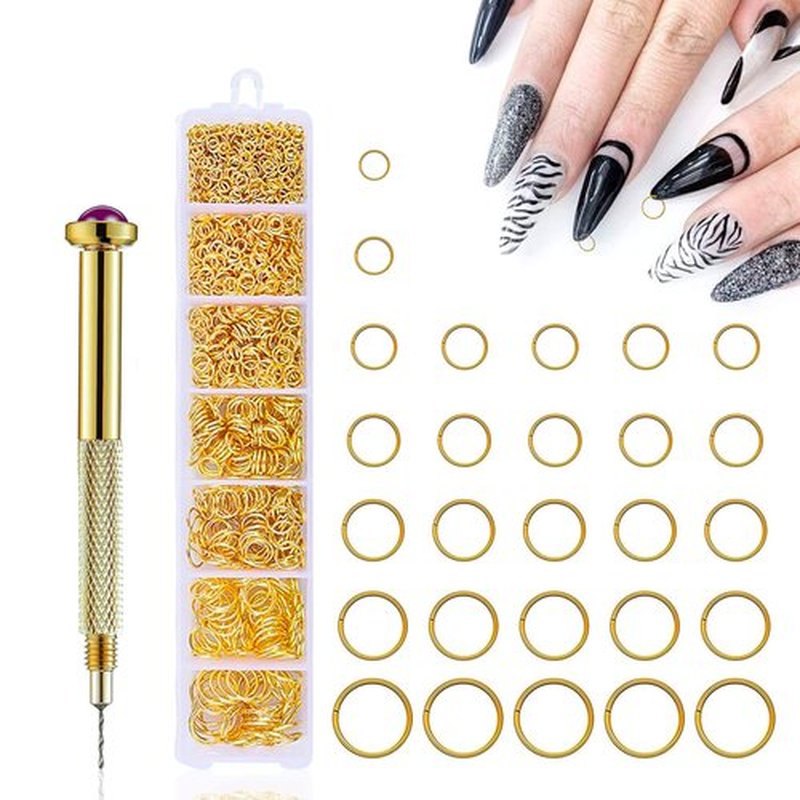 DANNEASY 1070pcs Nail Art Dangle Charm Piercing Tool Hand Drill Charms Jump Rings Connectors Accessories for Jewelry Craft Making (Gold)