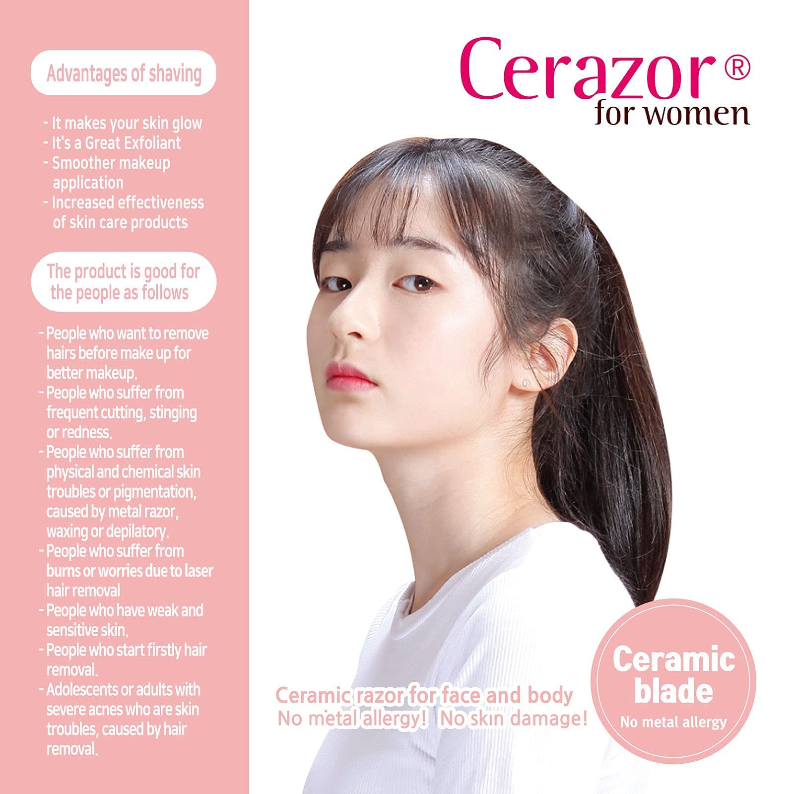 Cerazor, Purple, Ceramic Razor for Women, Non-Metallic Ceramic Razor Blade, No Metal Allergy, No Skin Damages, Shaver.