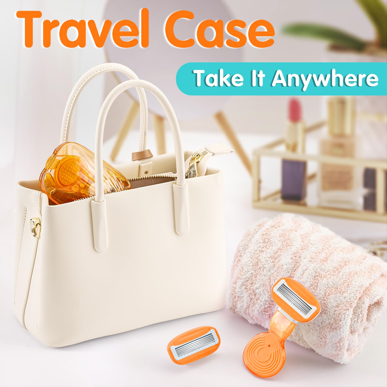 DreamGenius Travel Razors for Women Include 1 Handle 2 Cartridges, Orange