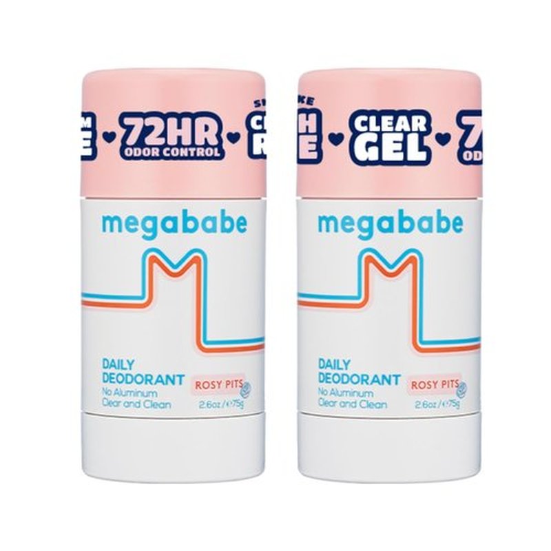 Megababe Rosy Pits Daily Deodorant - Aluminum-Free, Clear & Clean Formula | 2.6 oz (Pack of 2)