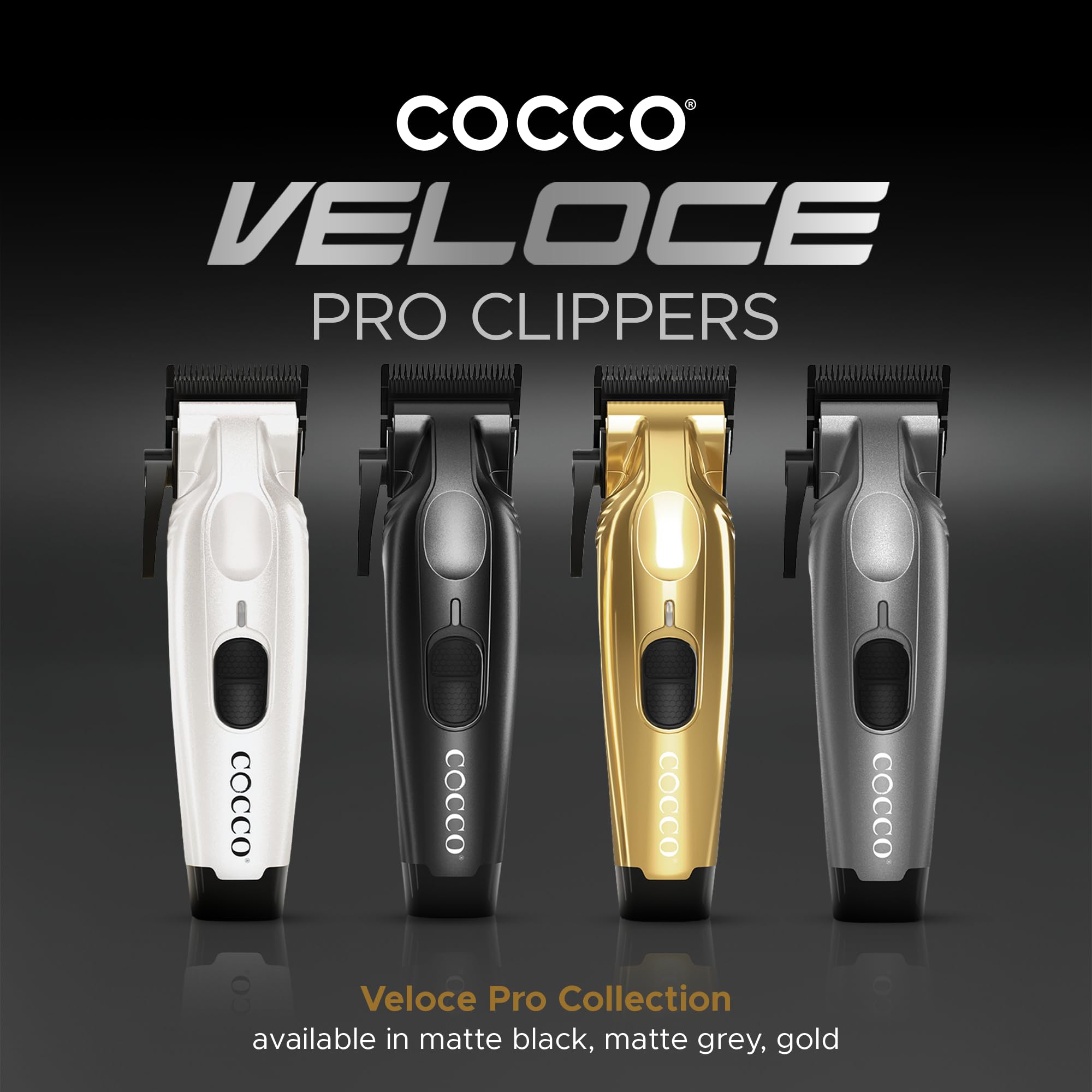 Cocco Veloce Pro Clipper, Digital Gap Ambassador Graphene Taper Blade Professional Hair Clippers, High-Torque BLDC Motor, All-Metal, Cordless, Charging Base Included, Matte Black