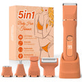 Bikini Trimmer for Women,5-in-1 Electric Razors for Women,Electric Shaver for Women's,IPX7 Waterproof Trimmer for Men Legs,with 5 Replaceable Blade Heads,USB Recharge Dock（Orange）